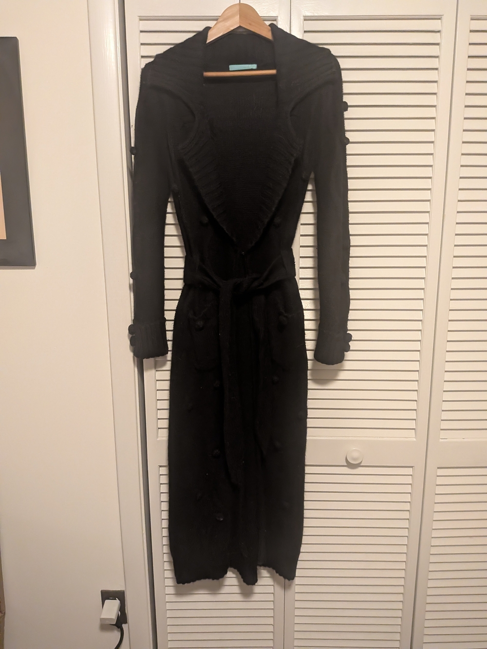 Rebecca Thomson Black Angora Blend Sweater Coat Size S Floor Length